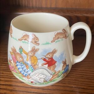 Cream Ceramic Bunny Mug with Red Jacket Illustration